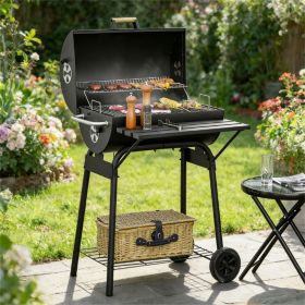 Charcoal barbecue grill, backyard picnic cookware, barbecue grill, black (Color: black)